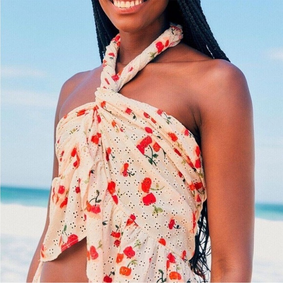 Farm Rio Pitanga Eyelet Ruffle Wrap Coverup Skirt/Top SZ XS EUC - Picture 4 of 9